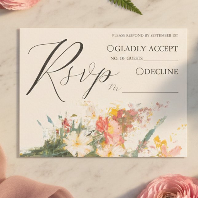 Romantic Blush Painted Floral Wedding RSVP QR Code Enclosure Card (Romantic Blush Painted Floral Wedding RSVP QR Code Enclosure Card)