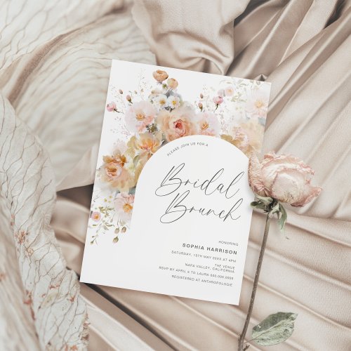 Romantic Blush Peach Floral Arch Bridal Brunch Invitation
