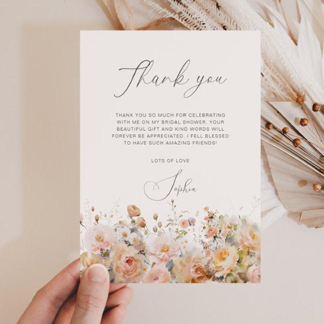 Romantic Blush Peach Floral Arch Bridal Shower Thank You Card (Creator Uploaded)