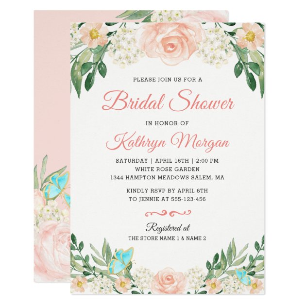 Romantic Blush Peach Floral Blossom Bridal Shower Invitation