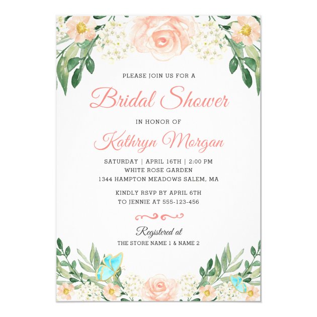 Romantic Blush Peach Floral Blossom Bridal Shower Invitation