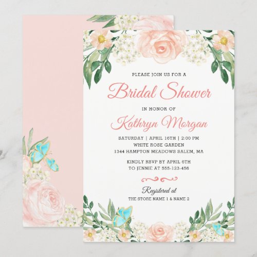 Romantic Blush Peach Floral Blossom Bridal Shower Card
