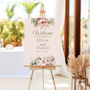 Romantic Blush & Peach Floral Wedding Welcome Sign