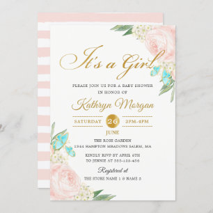 Romantic Blush Peach Rose Garden Baby Shower Invitation