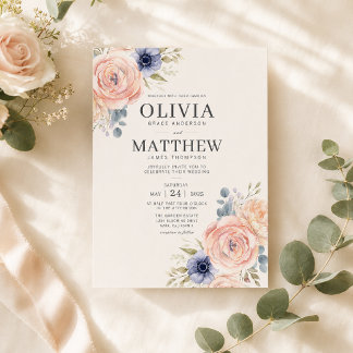 Romantic Blush Peonies Wedding Invitation Template