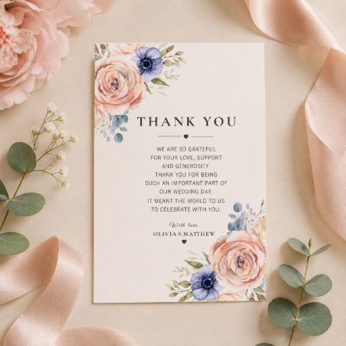 Romantic Blush Peonies Wedding Thank You Card