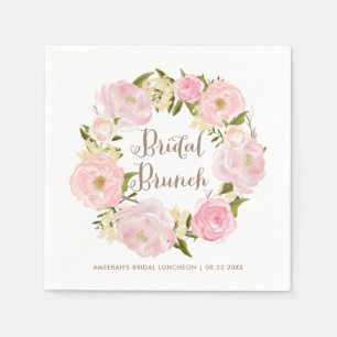 Romantic Blush Peonies Wreath Bridal Brunch Napkins
