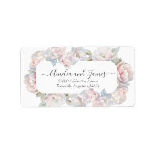Romantic Blush Peony Floral Wedding Address Label