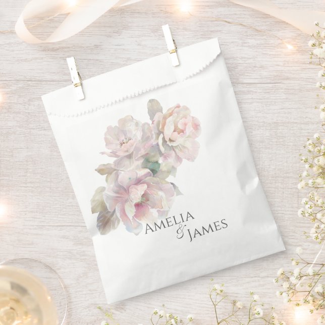 Romantic Blush Peony Floral Wedding  Favor Bag (Clipped)
