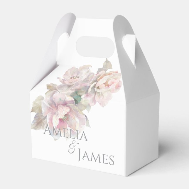 Romantic Blush Peony Floral Wedding  Favor Boxes (Front Side)