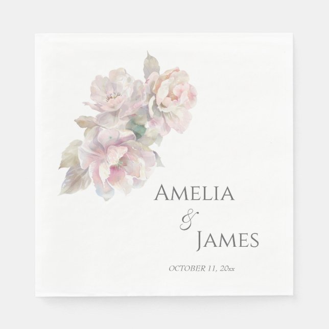 Romantic Blush Peony Floral Wedding  Napkins (Front)