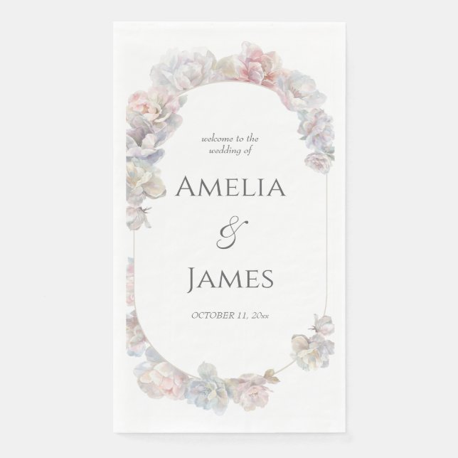 Romantic Blush Peony Floral Wedding  Paper Guest Towels (Front)