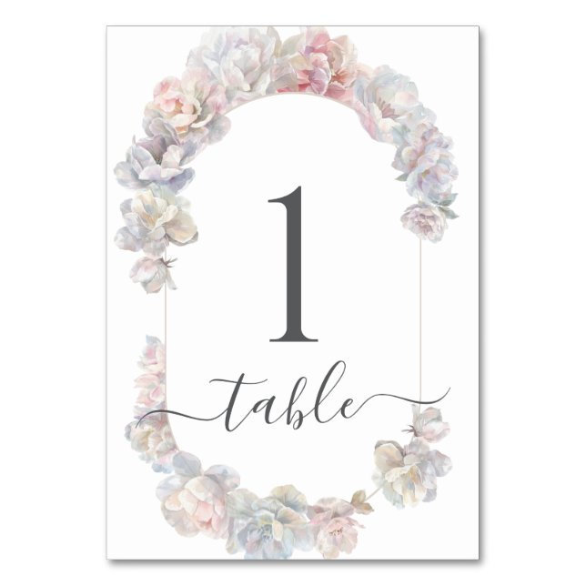 Romantic Blush Peony Floral Wedding  Table Number (Front)