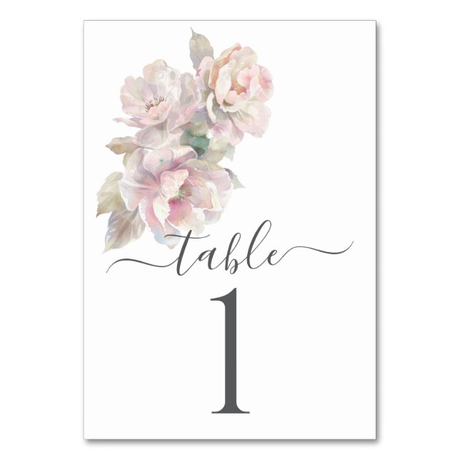 Romantic Blush Peony Floral Wedding  Table Number (Front)