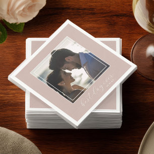 Romantic Blush Photo “Best Day Ever” Wedding Bar Napkins