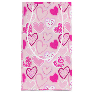 Romantic Blush Pink and Magenta Patterned Heart Small Gift Bag