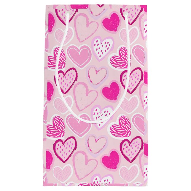 Romantic Blush Pink and Magenta Patterned Heart Small Gift Bag (Front)