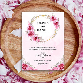 romantic Blush Pink Burgundy Floral Wedding Invitation