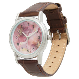 Romantic Blush Pink Burgundy Gold Floral Watch