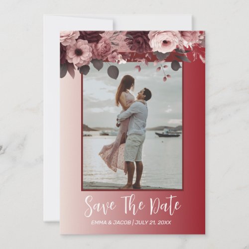 Romantic Blush Pink Burgundy Watercolor Florals Save The Date