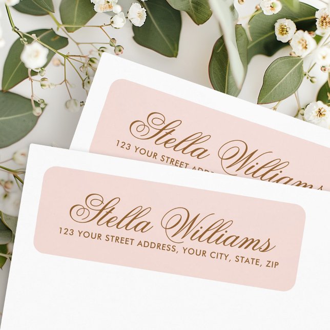 Romantic blush pink calligraphy script address label (Romantic blush pink calligraphy script address label)