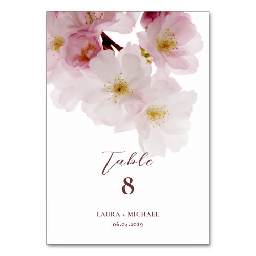 Romantic Blush Pink Cherry Blossoms Table Card