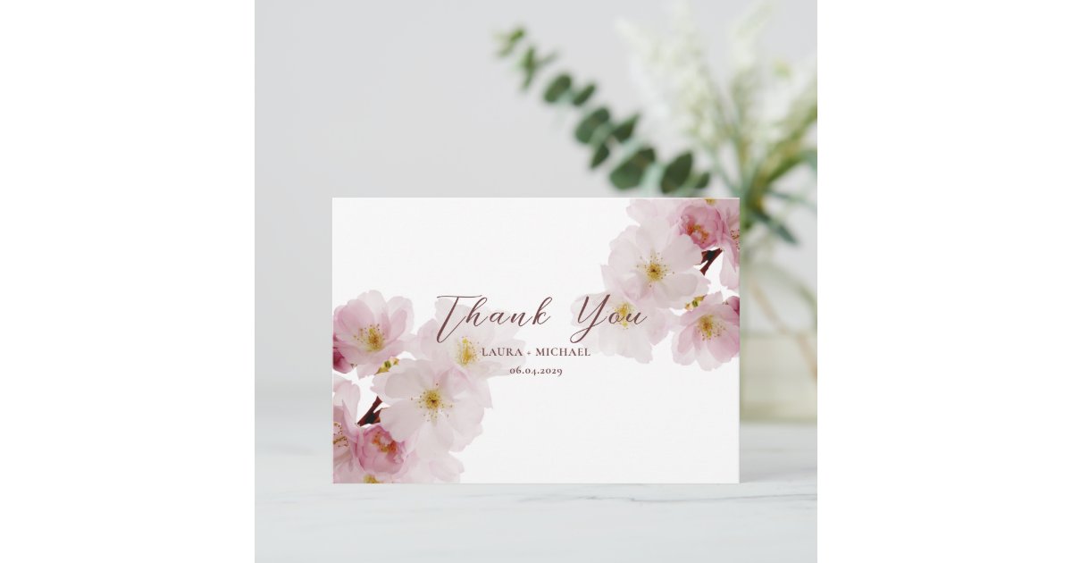 Romantic Blush Pink Cherry Blossoms Thank You Card | Zazzle