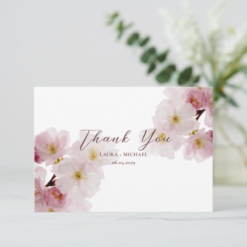 Romantic Blush Pink Cherry Blossoms Thank You Card