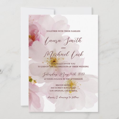 Romantic Blush Pink Cherry Blossoms Wedding Invitation
