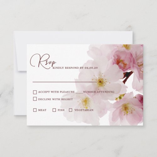Romantic Blush Pink Cherry Blossoms Wedding RSVP Card