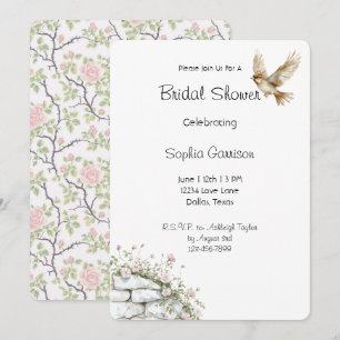 Romantic Blush Pink Floral Bird Bridal Shower Invitation