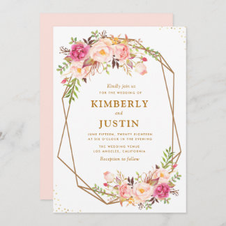 Romantic blush pink floral geometric wedding invitation
