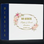 Romantic Blush Pink Floral Gold Wedding Album 3 Ring Binder<br><div class="desc">Romantic Gold Blush Floral card design. It features an elegant faux gold frame, gorgeous watercolour pink blush floral corners. On the back a navy blue background and pink blush flowers. Use Customize tool to add your info. All text style, colours, sizes can be modified to fit your needs. For matching...</div>