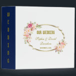 Romantic Blush Pink Floral Gold Wedding Album 3 Ring Binder<br><div class="desc">Romantic Gold Blush Floral card design. It features an elegant faux gold frame, gorgeous watercolour pink blush floral corners. On the back a navy blue background and pink blush flowers. Use Customize tool to add your info. All text style, colours, sizes can be modified to fit your needs. For matching...</div>