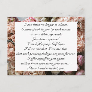Romantic Blush Pink Floral Jane Austen Love Quote Postcard