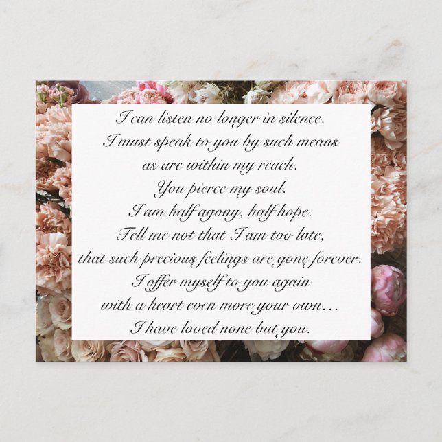 Romantic Blush Pink Floral Jane Austen Love Quote Postcard (Front)