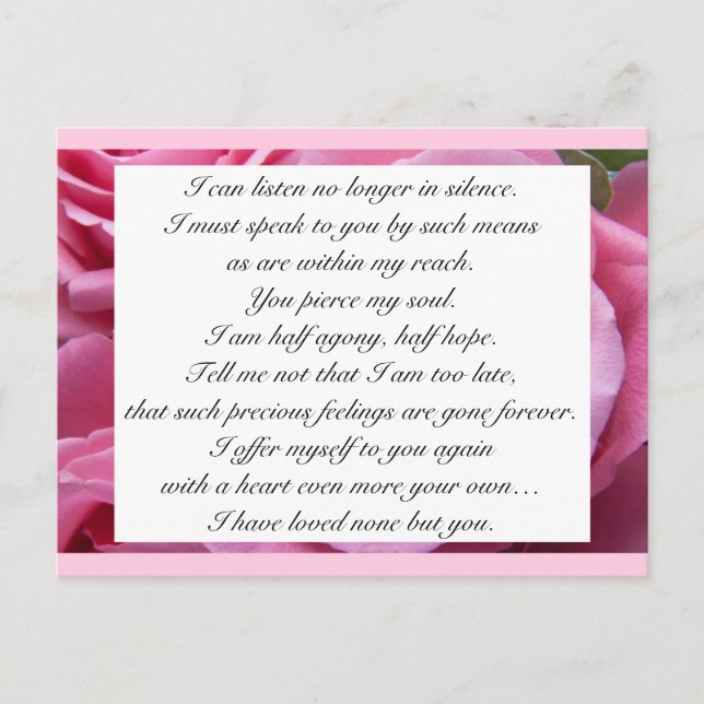 Romantic Blush Pink Floral Jane Austen Love Quote  Postcard (Front)