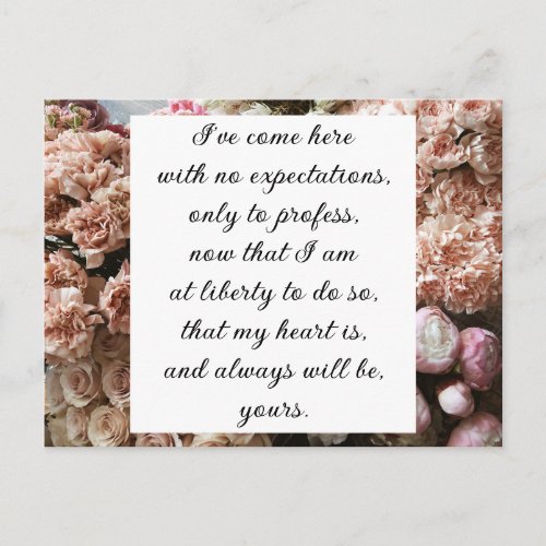 Romantic Blush Pink Floral Jane Austen Love Quote Postcard