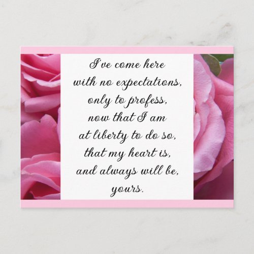 Romantic Blush Pink Floral Jane Austen Love Quote Postcard