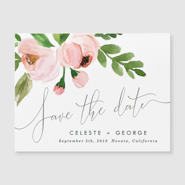 romantic blush pink floral save the date (Front)