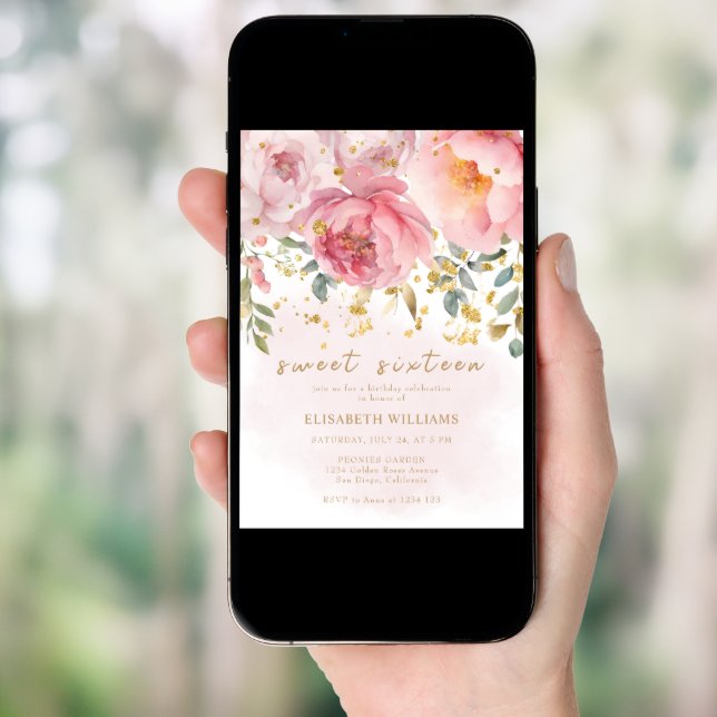 Romantic Blush Pink Floral Sweet Sixteen Birthday  Invitation (Front Digital)