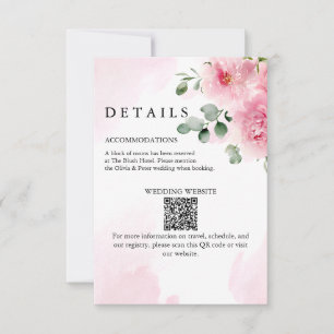 Romantic Blush Pink Floral Wedding Details Card