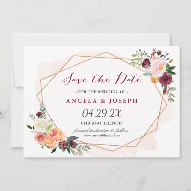 Romantic Blush Pink Floral Wedding Save the Date (Front)