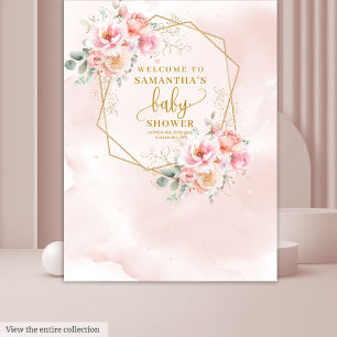 Romantic blush pink flowers baby shower backdrop