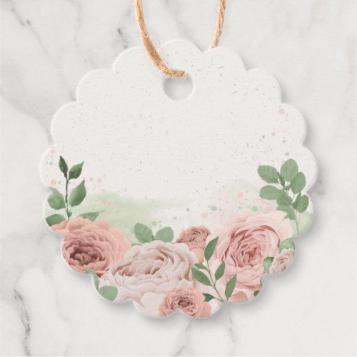 romantic blush pink flowers  leaves favor tags