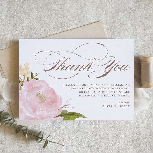 Romantic Blush Pink Garden Rose Botanical Wedding Thank You Card (Creator Uploaded)