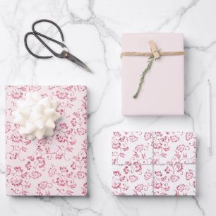Romantic Blush Pink Glitter Floral Wedding Wrapping Paper Sheets