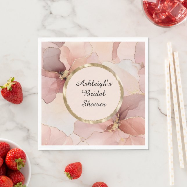 Romantic Blush Pink Gold Floral Bridal Shower Napkins (Insitu)