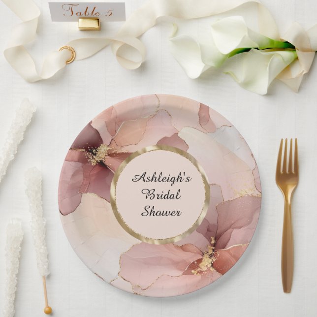 Romantic Blush Pink Gold Floral Bridal Shower Paper Plates (Wedding)