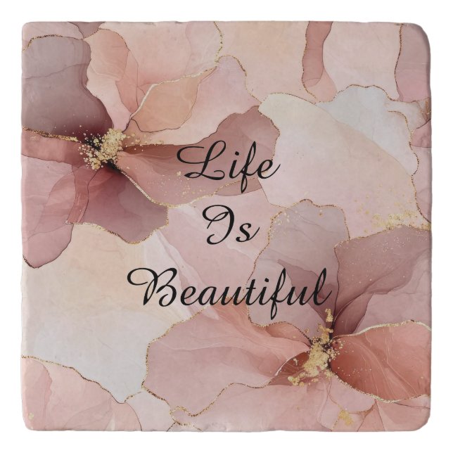 Romantic Blush Pink Gold Floral Bridal Shower Trivet (Front)